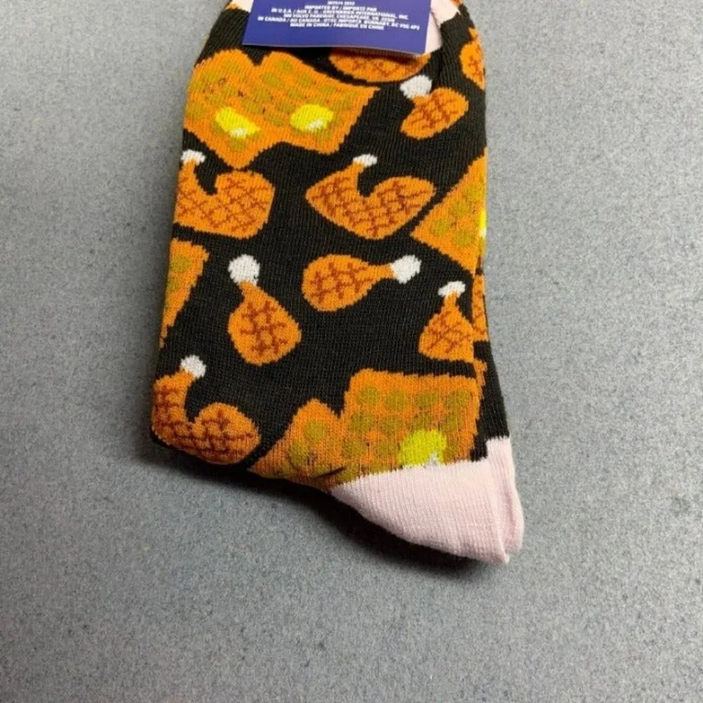 Mens Socks Chicken Waffles Womens Unisex Brown Black White Yellow - Picture 3 of 4